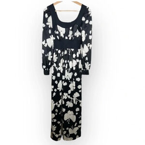 Olga Vintage 1970s Black Psychedelic Butterfly Maxi Dress Size 10 equal 4/6